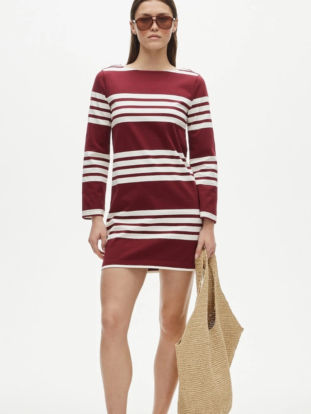 J. Crew Mini Dress Mariner Cloth XS Maroon White Stripe 100% Cotton NWOT